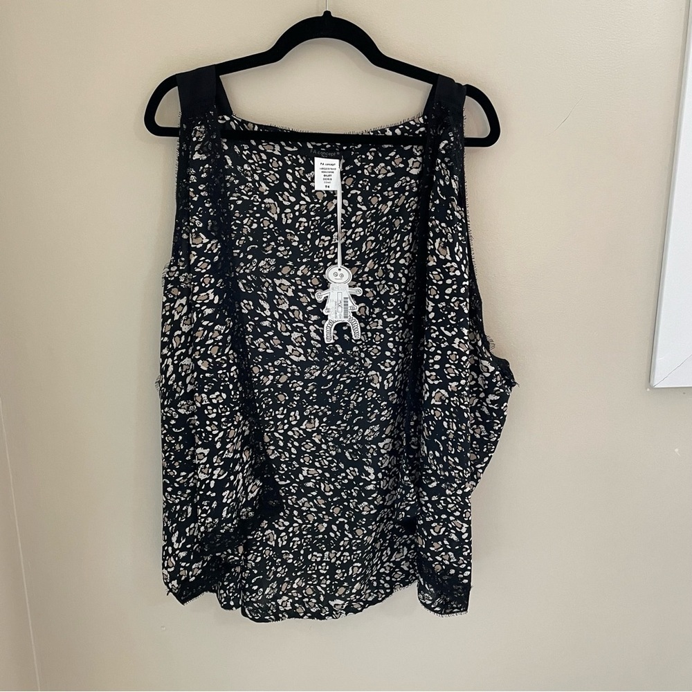 FA Concept Gilet “Doris” Flowy Lace Trim, Black/Tan/Cream, Size XL